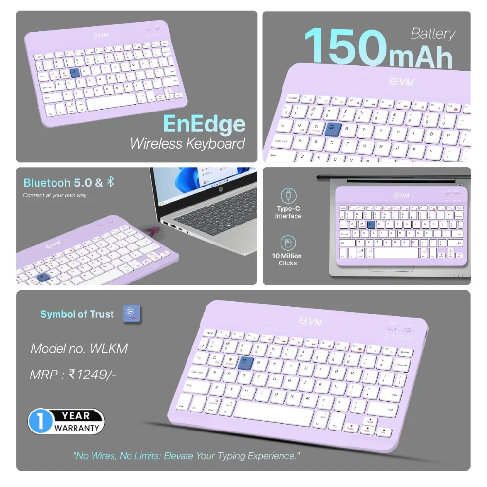 EVM Wireless Keyboard Rechargeable EnEdge WLKM Purple view 4
